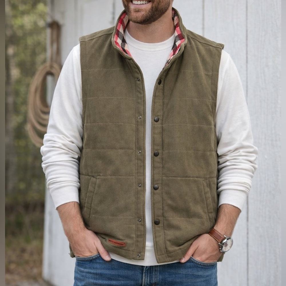 Simply Southern Men's Washington Brown and Plaid Vest Size Large NWT